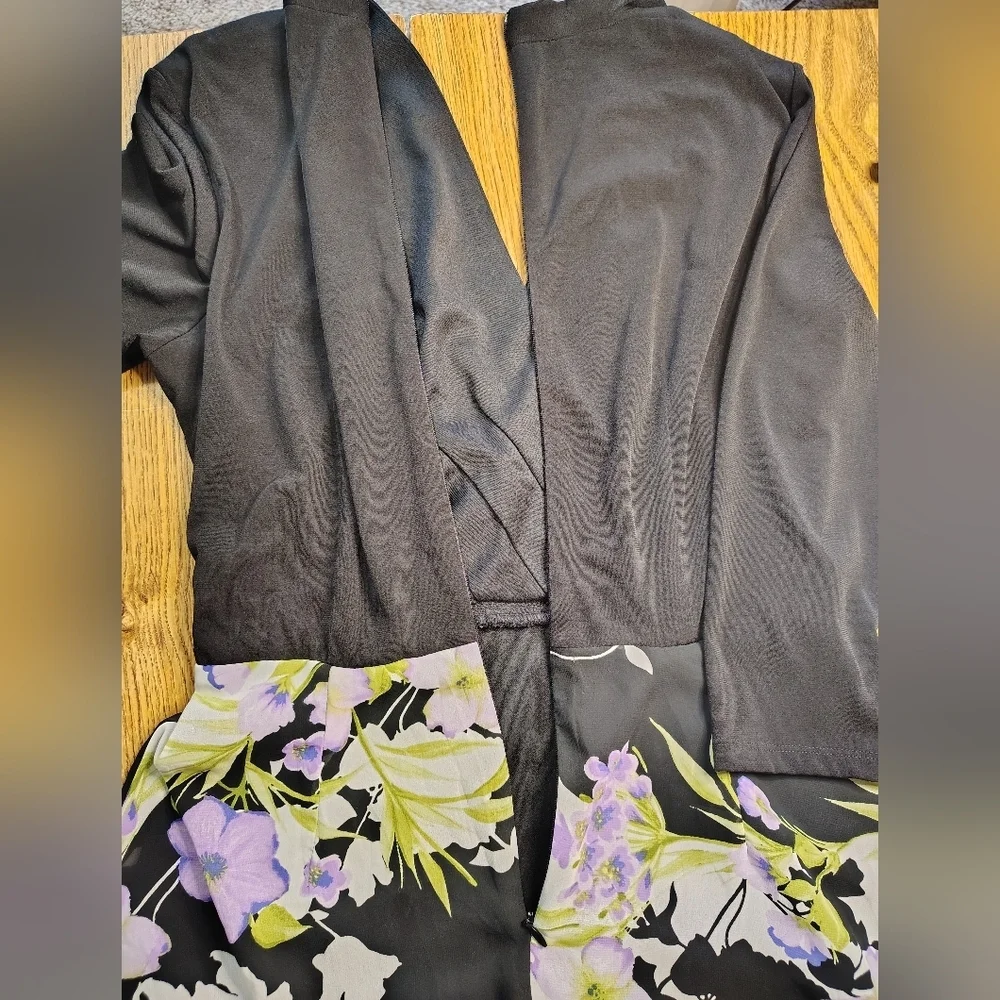 R&K maxi dress floral chiffon a-line size 6, black elegant, stretch. - Picture 7 of 16